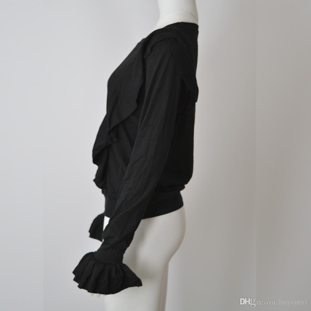 2020 Autumn/ Winter Sweet Vintage Slim Ladies Long-Sleeved Shirt Fungus Ruffled Trumpet Sleeve Knit Women Sweater S-XL