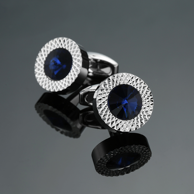 Novelty Blue white Cufflinks for Mens High Quality crown Crystal gold silver Cufflinks Shirt Cuff Links D19011003