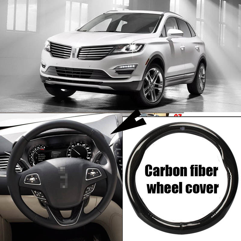 For Lincoln MKC Car Carbon Fiber Leather Steering Wheel Cover Sport Racing