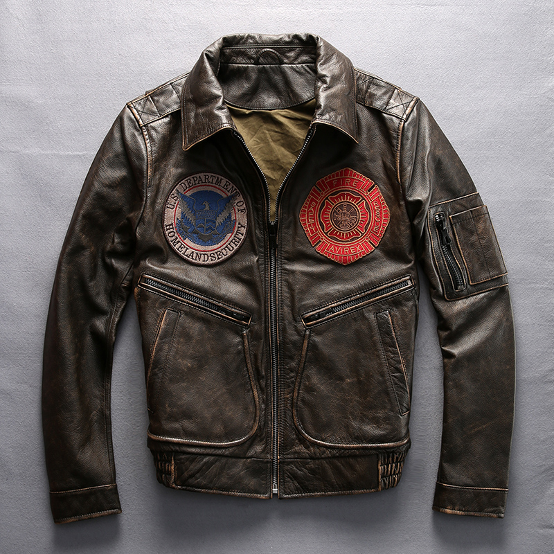 Winter Genuine Men Leather jacket Multi-standard Embroidery Flight suit lapel Slim fit Motorcycle Clothing Autumn, Dark brown
Winter Genuine Men Leather jacket Multi-standard Embroidery Flight suit lapel Slim fit Motorcycle Clothing Autumn, Dark brown