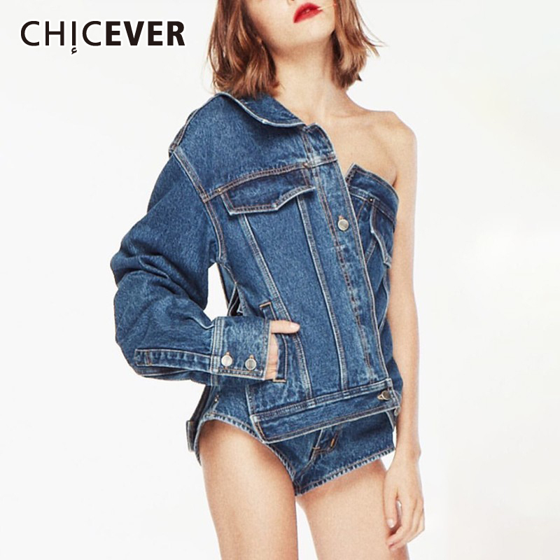 Casual Asymmetrical Denim Jacket Women Lapel Collar One Shoulder Long Sleeve Irregular Coat Female Fashion Summer 2019, Blue 
Casual Asymmetrical Denim Jacket Women Lapel Collar One Shoulder Long Sleeve Irregular Coat Female Fashion Summer 2019, Blue