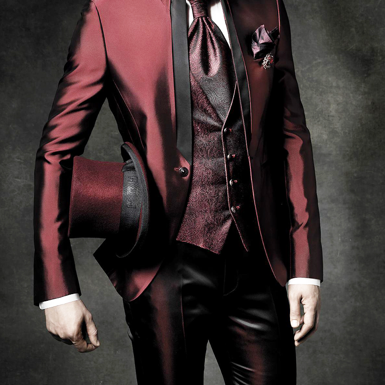 Groomsmen Shawl Lapel Wedding Tuxedos 2 Pieces Shiny Burgundy Slim Fit Mens Pants Best Men Formal Blazer
