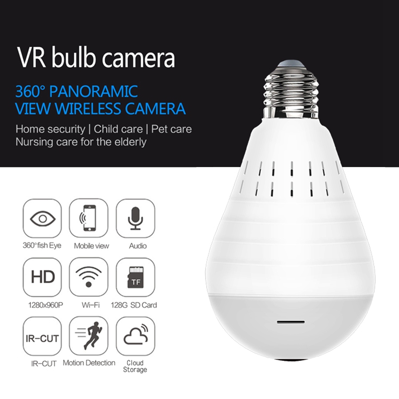 360 Degree Panoramic Bulb WIFI IP Camera HD 960P Fisheye Panoramic Bulb Lamp mini Camera Wireless Network home security camcorder от DHgate WW