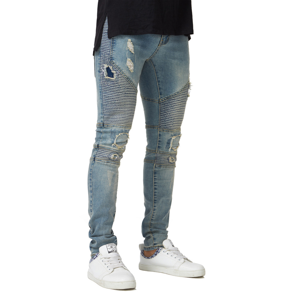 Fashion- Ripped Jeans Slim Fit Biker Pencil Pants Spring Autumn Fashion Trousers