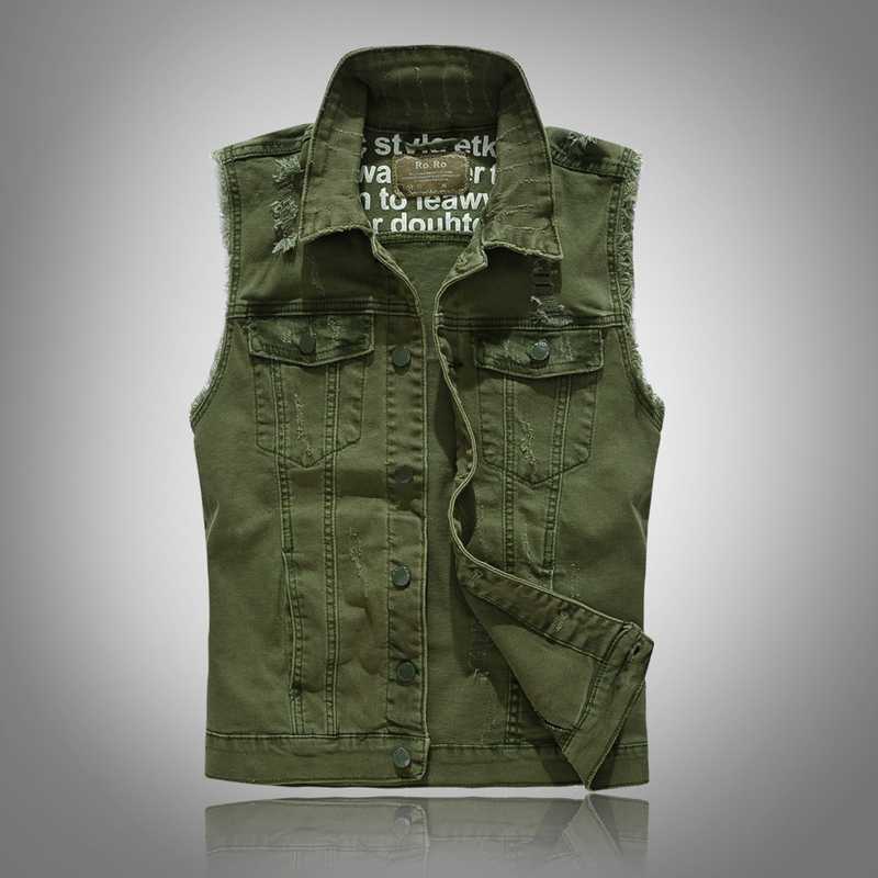 New vests 2020 Slim Fit Cowboy Male Jacket Vest Ripped Denim Vest Men's Jacket Sleeveless Casual Waistcoat Mens Jean Coat Green
New vests 2020 Slim Fit Cowboy Male Jacket Vest Ripped Denim Vest Men's Jacket Sleeveless Casual Waistcoat Mens Jean Coat Green