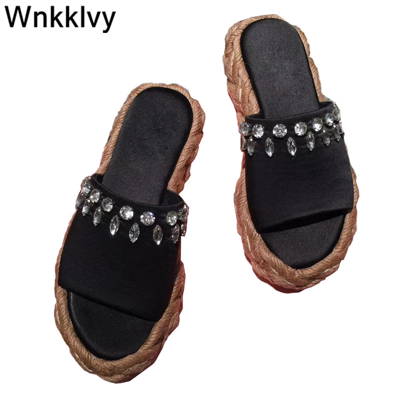 rope Slippers summer Shoes Woman 2020 Flipflops satin silk crystal decoration Lazy Mullers platform wedge high heel sandals, Black
rope Slippers summer Shoes Woman 2020 Flipflops satin silk crystal decoration Lazy Mullers platform wedge high heel sandals, Black