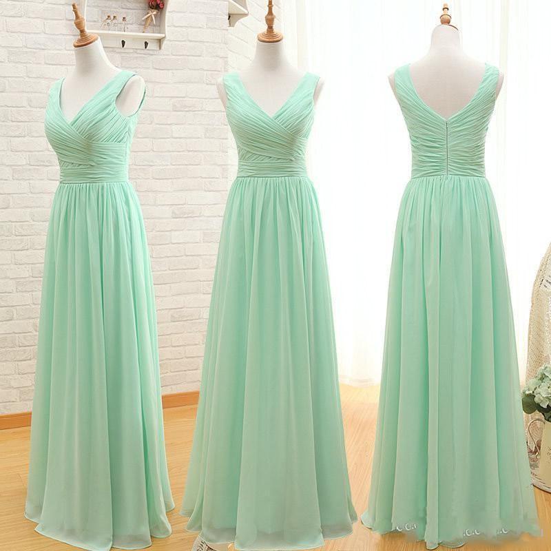 2019 New Cheap Mint Green Sage Flow Chiffon Bridesmaid Dresses Sweetheart One-shoulder V-neck Ruched Maid of the honor Dresses