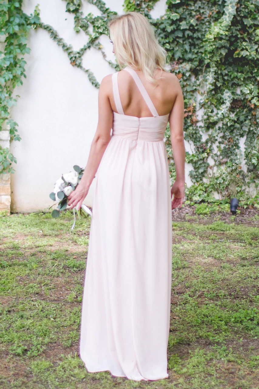 New Blush Pink Bridesmaid Dresses Long Chiffon Formal Dress One Shoulder Maid of Honor Gowns Bridesmaids Robes Plus Size Wedding Guest Dress