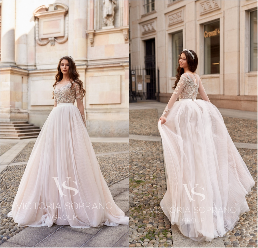 2020 Boho Wedding Dresses Beads Lace Appliques A Line Long Sleeve Wedding Dress Plus Size Illusion Robes De Mariée Bridal Wear