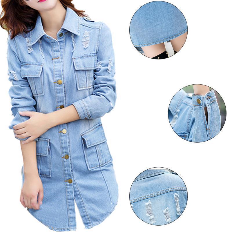 Korean Female Classic Blue Coat Relaxed Fit Tops Sleeve Jean Outwear Long Denim Jacket Women C19041501