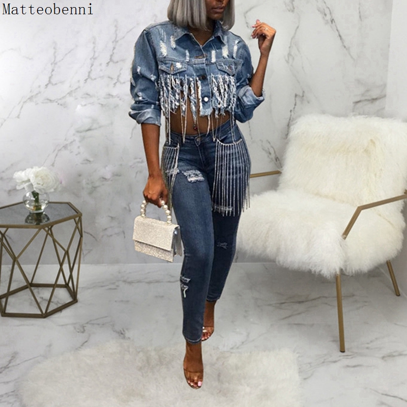 Sexy Ripped Tassel Jeans Jacket Women Oversized Crop Denim Jackets Autumn Fashion Long Sleeve Casual Slim short Bomber jacket, Blue
Sexy Ripped Tassel Jeans Jacket Women Oversized Crop Denim Jackets Autumn Fashion Long Sleeve Casual Slim short Bomber jacket, Blue