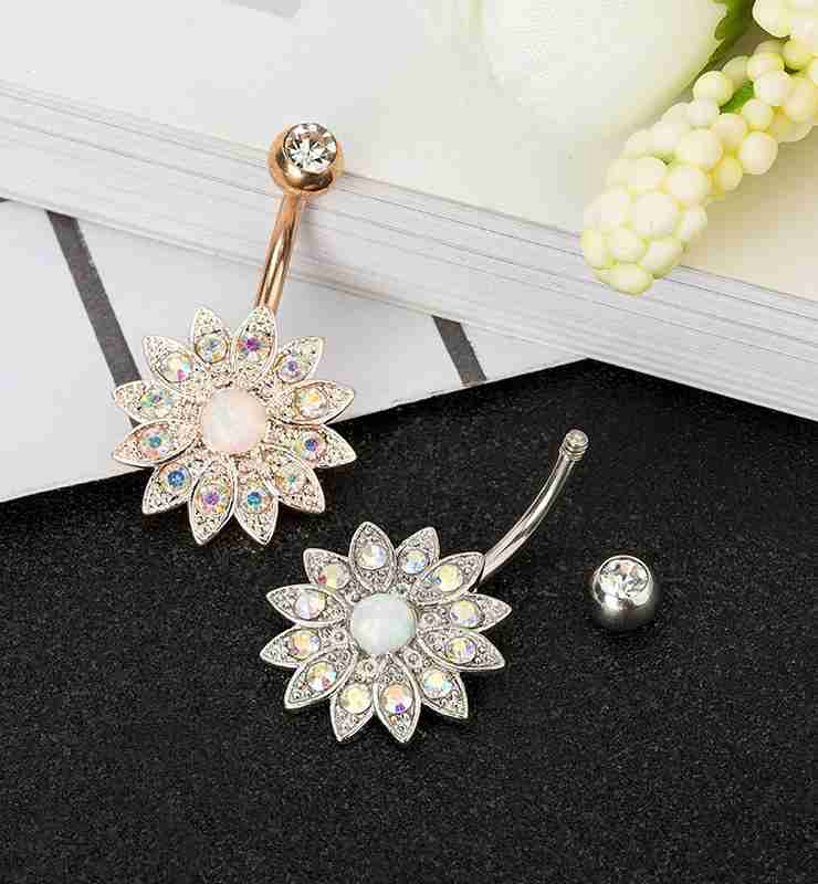 Style 3 pieces 14G stainless steel belly button ring barbell navel ring lady flower body perforation
