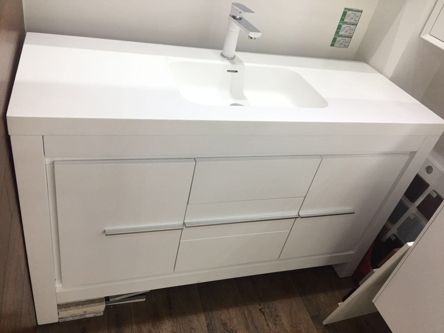 1300mm Bathroom Mirror Cabin Furniture Soft closing technique Solid Surface Stone Basin Floor Mounted Vanity 2903