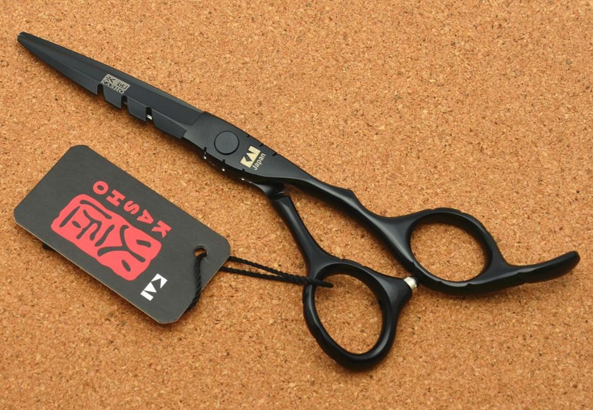 6.0'' Japan 440C Black Color Hairdressing Scissors Cutting Shears Thinning Scissors Professional Human Hair H1010