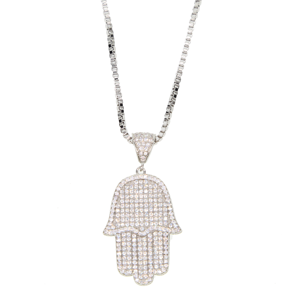 Fashion- Hip Hop Bling Box Chain 24Inch Women Men Couple Gold Silver Color Iced Out Hamsa Hand Pendant Necklace With Cz Christmas Gift