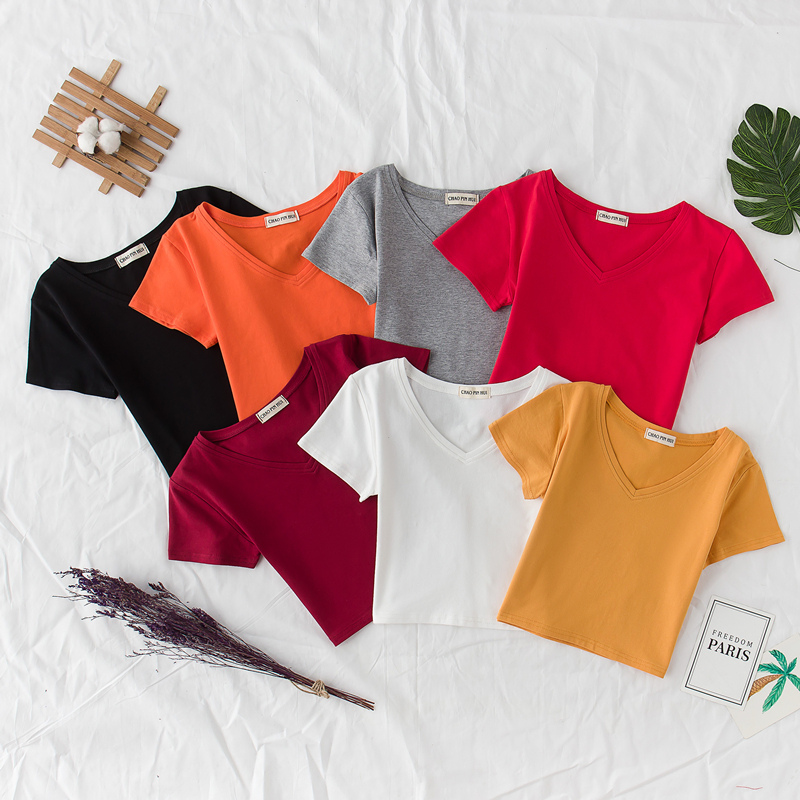Sexy Women Summer Short Design V-neck Cotton Stretch T Shirt Slim High Waist Crop Top Basic T-shirt Tops Tees Tshirt ropa mujer, O red
Sexy Women Summer Short Design V-neck Cotton Stretch T Shirt Slim High Waist Crop Top Basic T-shirt Tops Tees Tshirt ropa mujer, O red