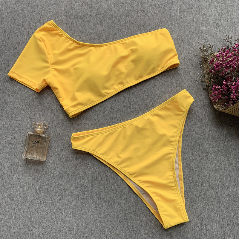 One Shoulder Solid Off Shoulder Top Bodycon Skinny Slim Sexy Women Beach Tankini Bikini Swimsuit Swimwear Lingerie Bat