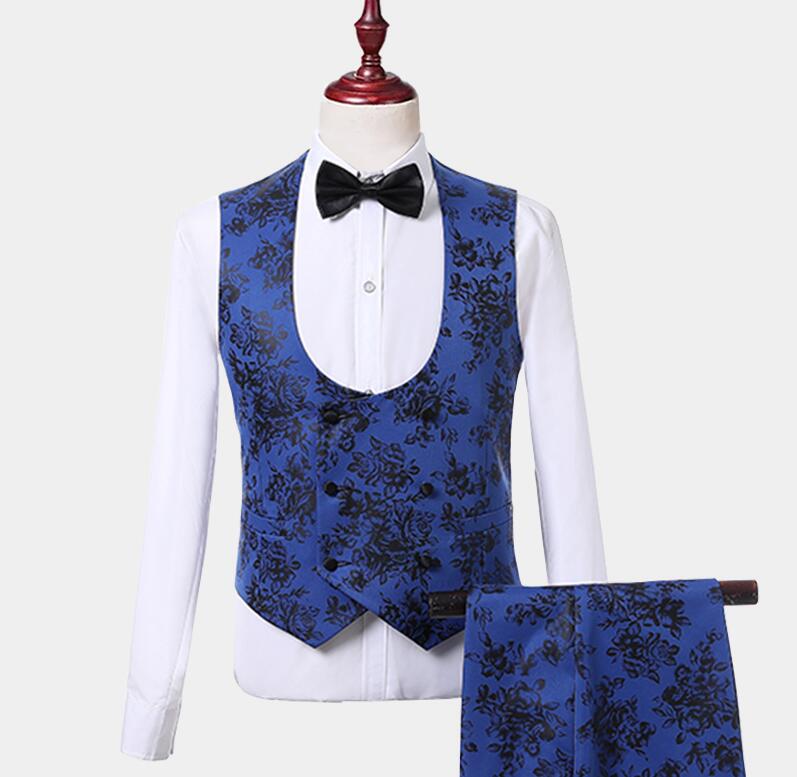 fashion suits with black print blue ral designs mens three pieces blazer slim fit suit jacket men wedding tuxedos