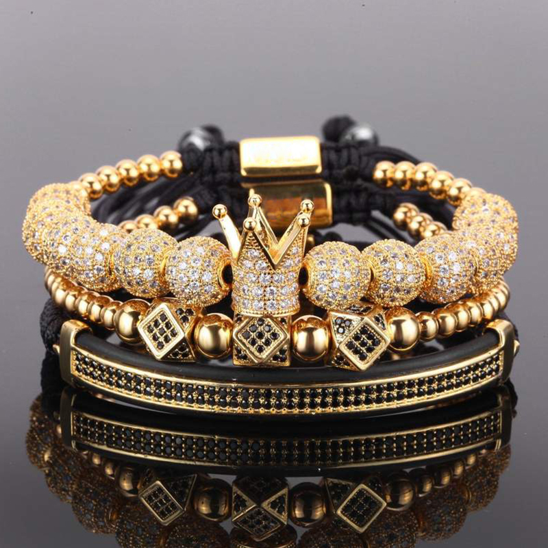 3pcs/set couple bracelet/stainless steel beads/crown/for lovers/bracelets for women men luxury jewelry man pulseira Gift Valentine's Day Holiday 