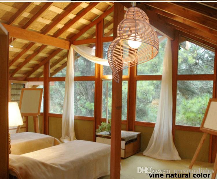 Southeast Asian Bamboo Pendant Lights Fixture Pastoral Rattan Escargot Pendant Lamps Hotel Restaurant Dining Room Cafes Pub Bar Hanging Lamp