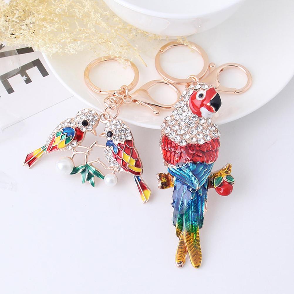 10Pcs/lot Keychain Creative Fashion Rhinestone Bird And Parrot Crystal Pendant Keyring Chain Key Ring Holder For Cars Backpack Handbag