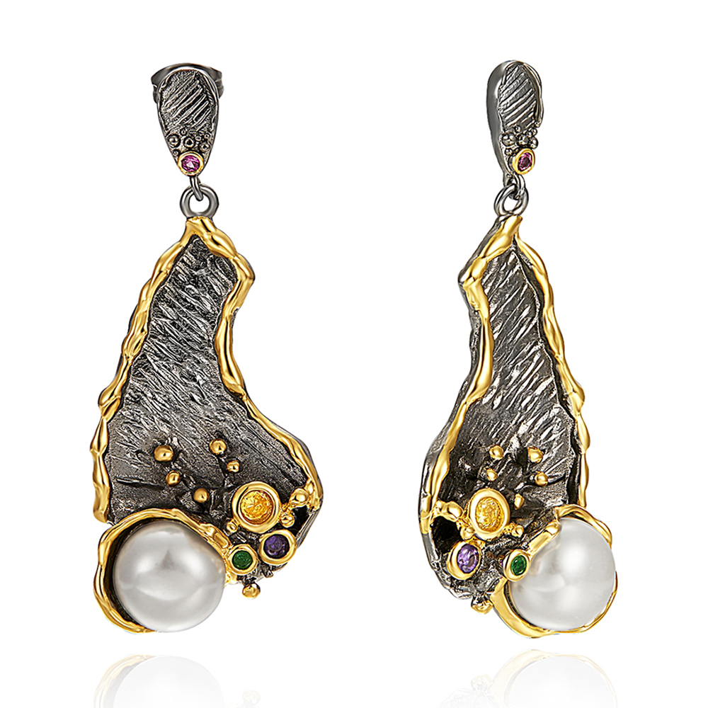 

Cool big Dangle Earrings Irregular design Pearl Jewellery Gun Black 2 tone gold plated Jewelry Large Drop earring for Women