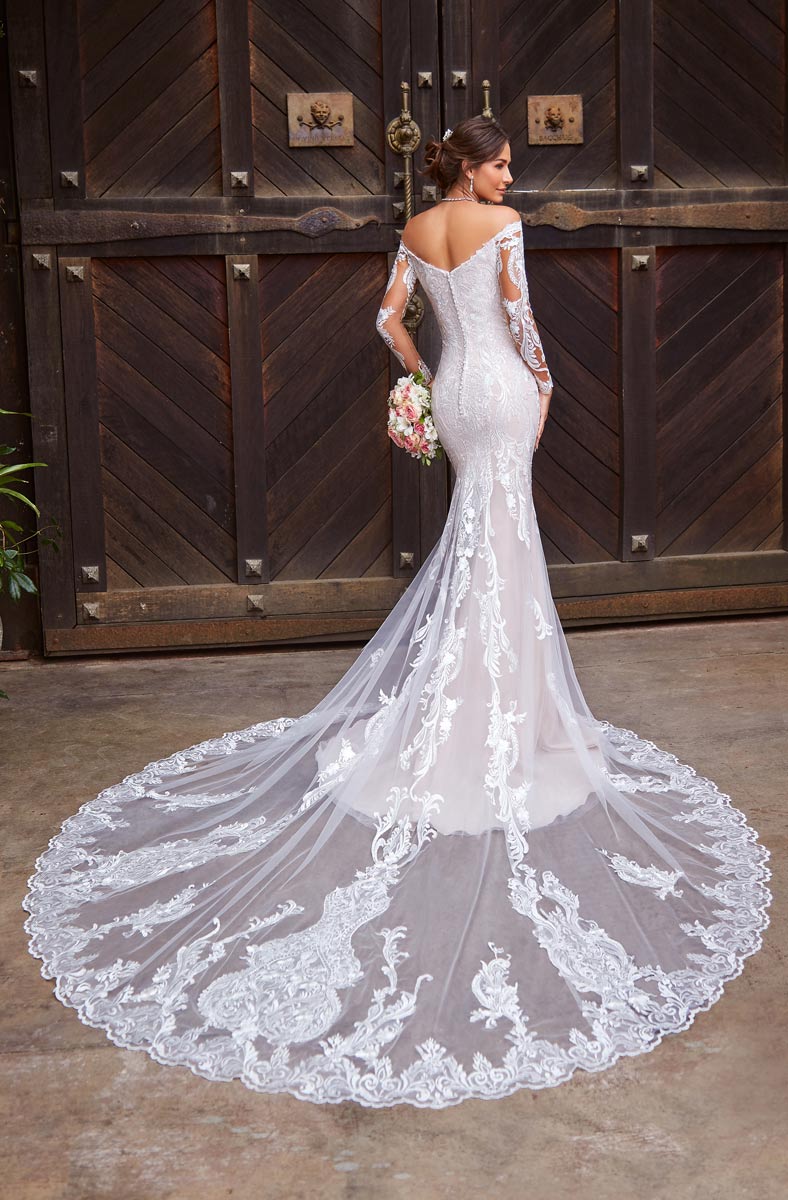 Mermaid Lace Modest Wedding Dresses Off The Shoulder Long Sleeves Bridal Gowns Buttons Back Trumpet Plus Size Robe De Marie