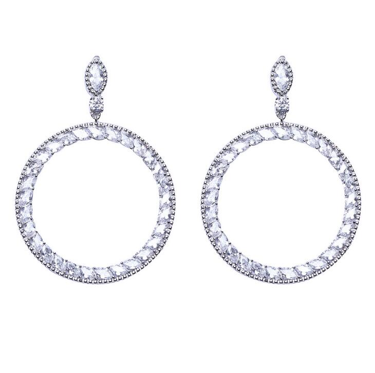 Sterling Sier Dangle Earrings, Fashion Drop Hoop Earrings with 5A Zircon CZ Dia for Women, Bridal Wedding Jewelry Gift Free shipping