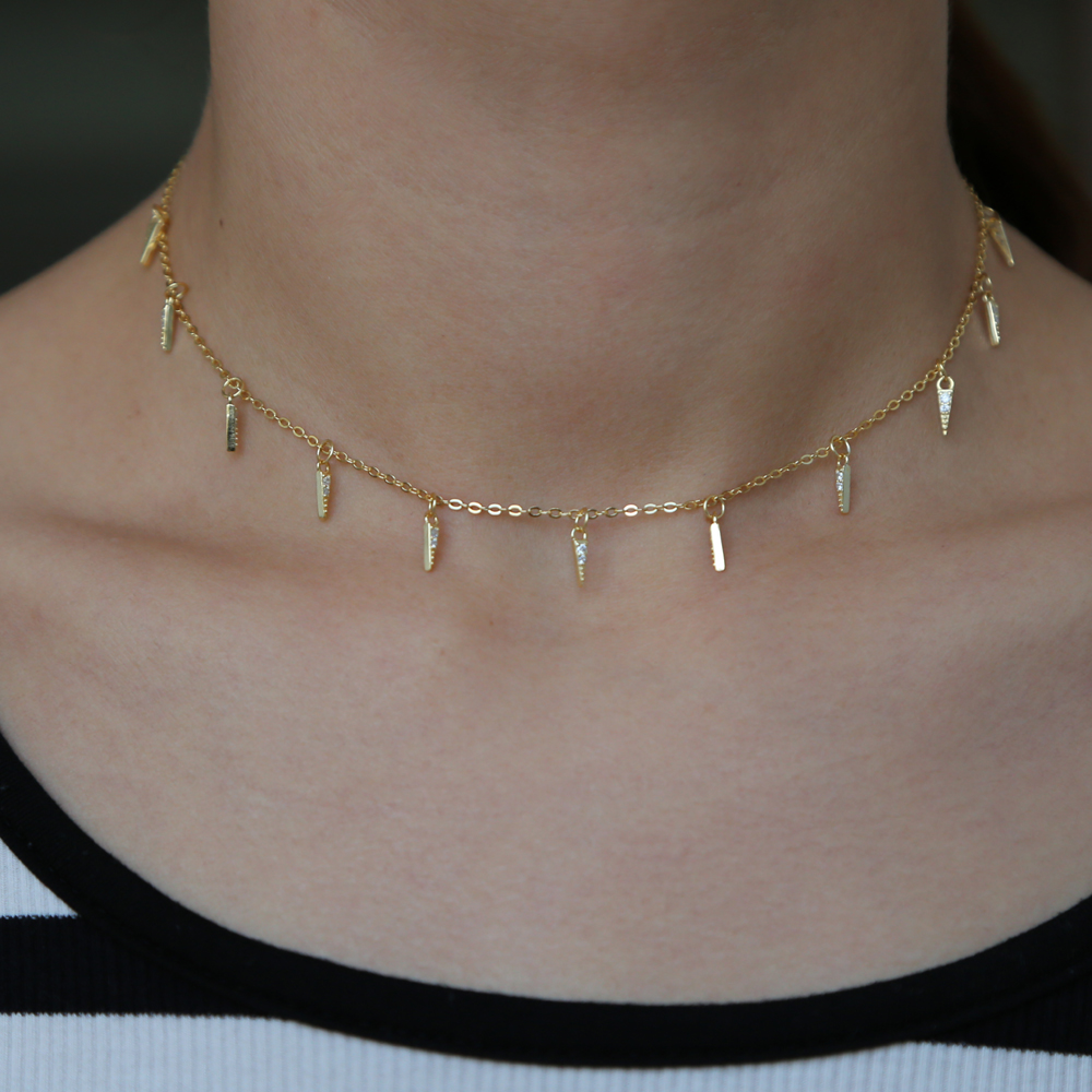 Wholesale-cz spike charm necklace statement necklaces 925 sterling silver fine jewelry european fashion women jewelry