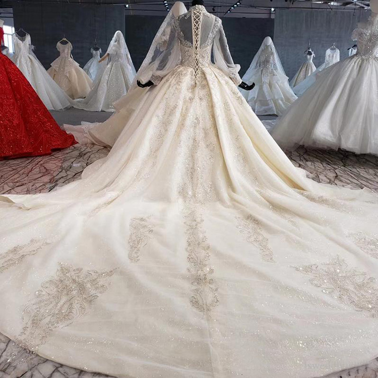 luxury ball gown wedding dressses beading high neck laceup back pearl crystal sequins lace appliques wedding dresses vestidos de novia