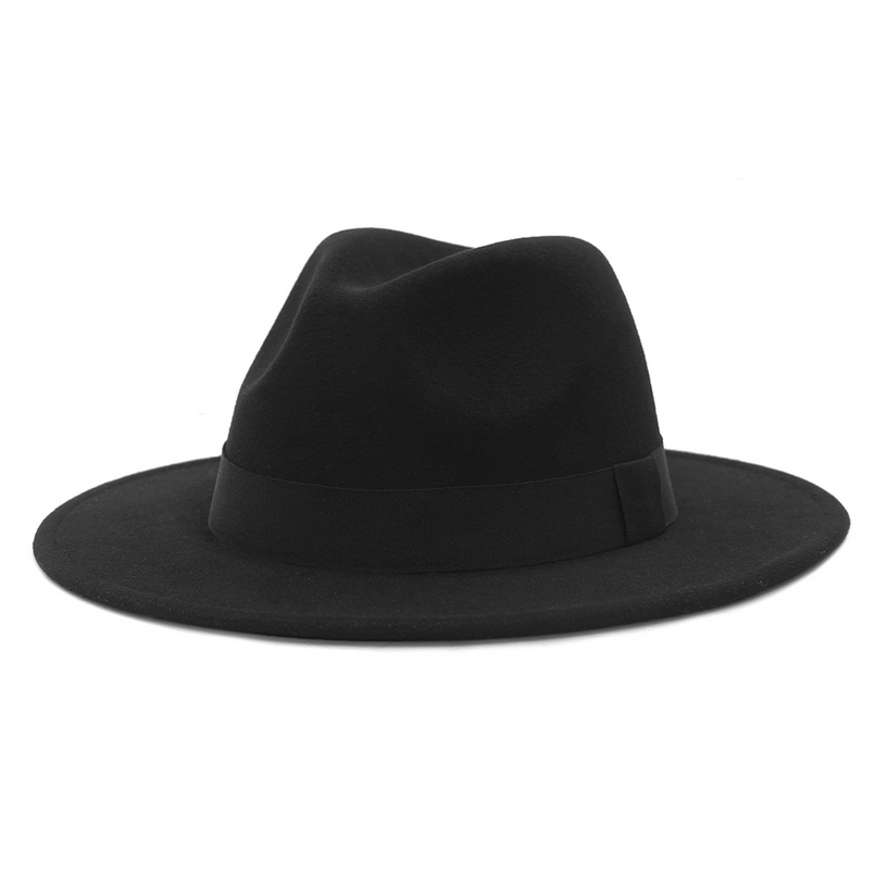 GEMVIE New Wide Brim White Fedora Hat For Women Wool Felt Hats For Men Fall Winter Panama Gamble Jazz Cap Striped Black Band LY191228