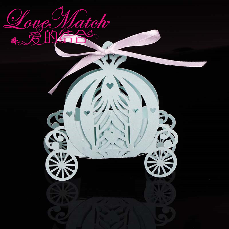 Laser cut pumpkin carriage Wedding Candy favor box pearl color paper candy box baby shower birthday gift 50pcs