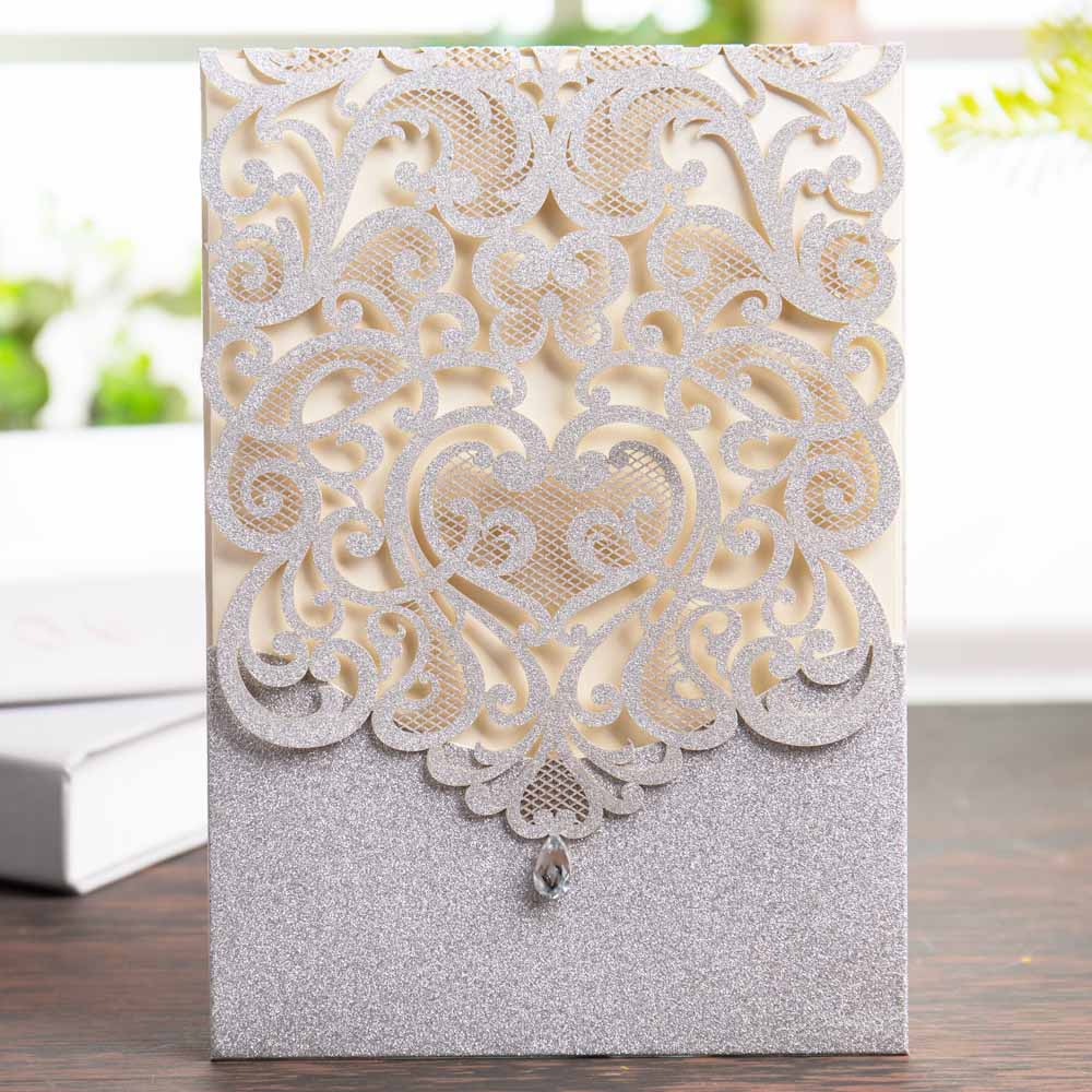 Wishmade 50PCS Silver Glitter Laser Cut Wedding Invitations with Rhinestone Lace Hollow Heart Invites Cards for Birthday Party
Wishmade 50PCS Silver Glitter Laser Cut Wedding Invitations with Rhinestone Lace Hollow Heart Invites Cards for Birthday Party