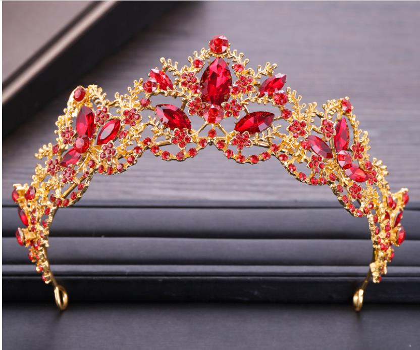 Korean Crystal Crown Red Crown Bride Performance Dress Accessories Bridal Accessories