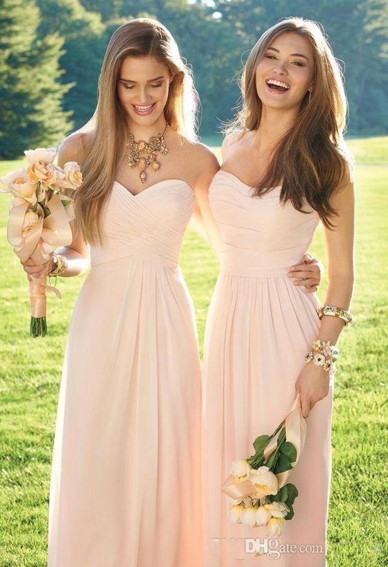 2019 New 2016 Pink Navy Cheap Long Bridesmaid Dresses Mixed Neckline Flow Chiffon Summer Blush Bridesmaid Formal Prom Party Dresses with Ruf