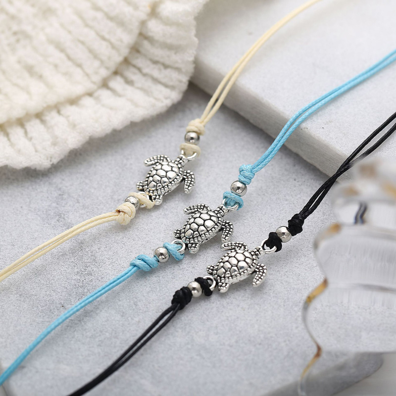 Womens Fashion Beach Anklets Bracelet Turtle Charms Anklet Vintage Wax Rope Summer Holiday Foot Chain Jewelry