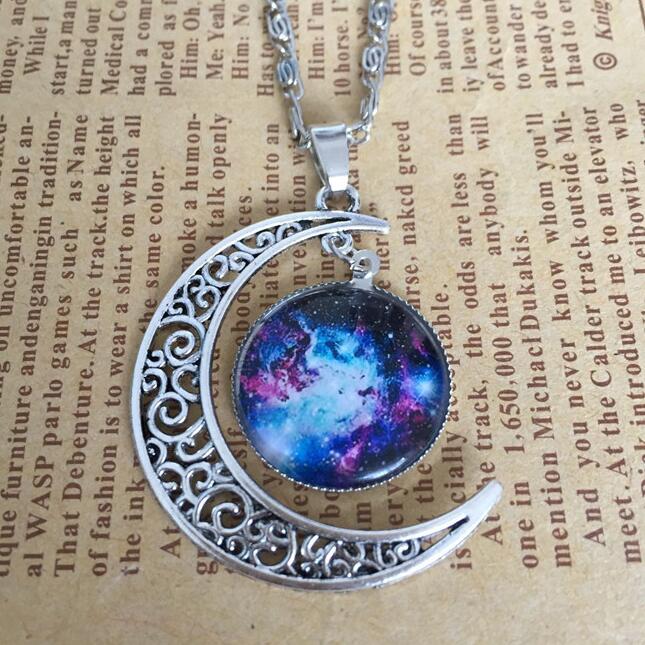 Foreign trade starry sky moon time gemstone men and women necklace DJN208 mix order Pendant Necklaces jewelry
