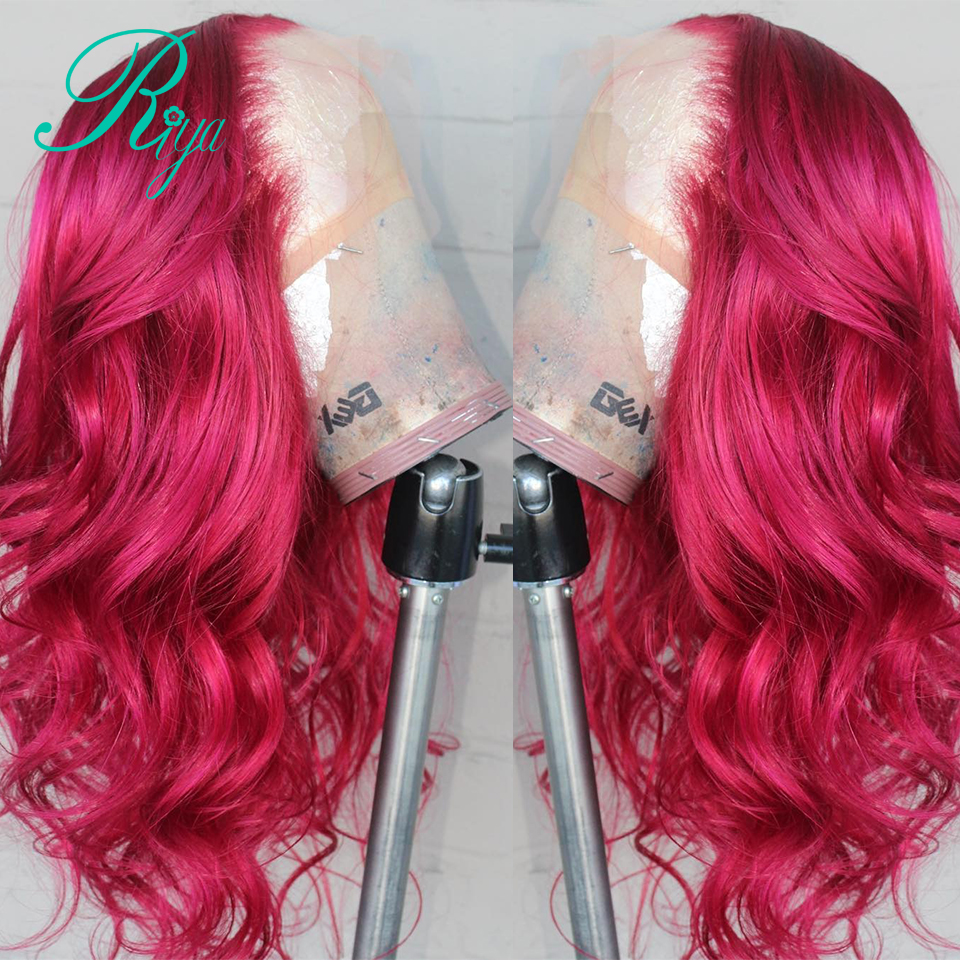 150% Invisible Red Body Wave synthetic Lace Front Wig Preplucked Brazilian hair Burgundy/wine red Wigs For Black Women
