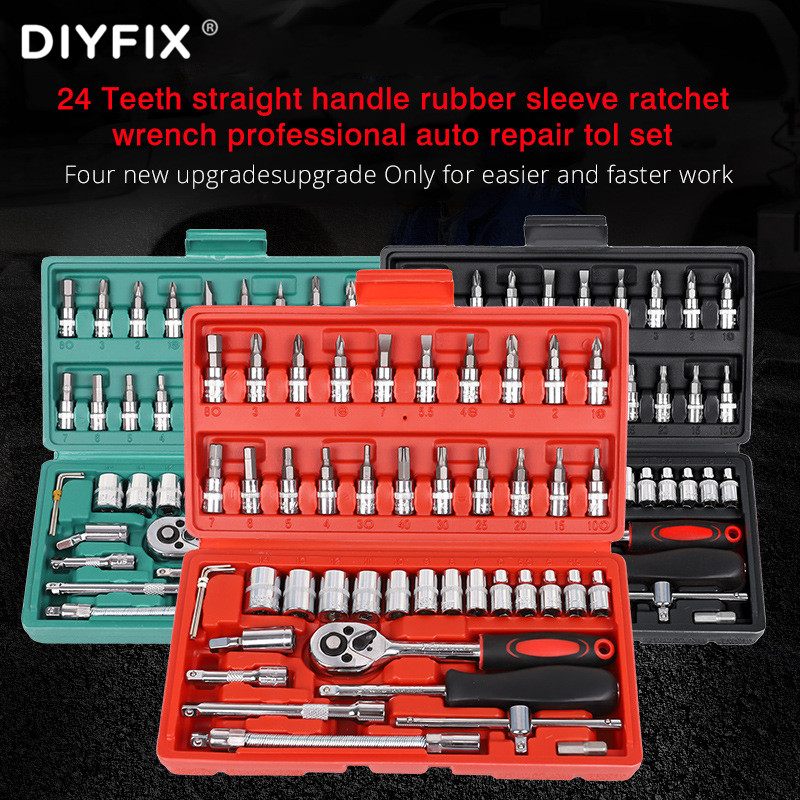 DIYFIX 46PCS Auto Car Repair Tool Set With 1/4 -Inch Socket Sleeve Ratchet Torque Wrench Professional Insurance Repairing Set
DIYFIX 46PCS Auto Car Repair Tool Set With 1/4 -Inch Socket Sleeve Ratchet Torque Wrench Professional Insurance Repairing Set
