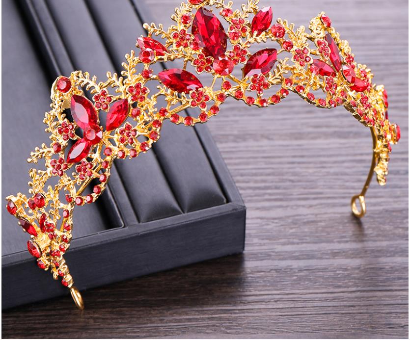 Korean Crystal Crown Red Crown Bride Performance Dress Accessories Bridal Accessories