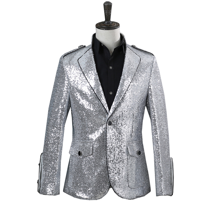 3XL! Sequins stand collar trimmed suit men' jacket DJ singer nightclub costumes host jacket bar show dress trend, Silver
3XL! Sequins stand collar trimmed suit men' jacket DJ singer nightclub costumes host jacket bar show dress trend, Silver