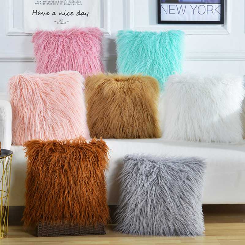 Cushion/Decorative Pillow Fashion Plush Furry Pink Cushion Cover Super Soft Decorative Pillowcase Home Bed Sofa Decoration Supplies Textile