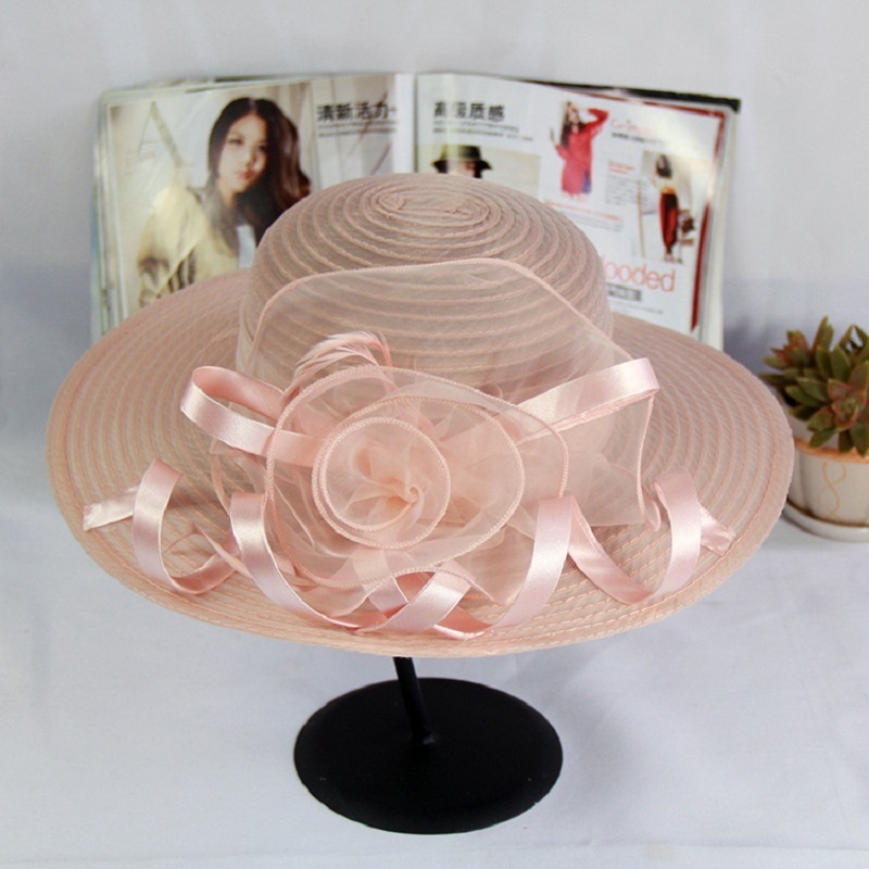 Fashion Women Mesh Kentucky Derby Church Hat With Floral Summer Wide Brim Cap Wedding Party Hats Beach Sun Protection Caps A1 D19011106