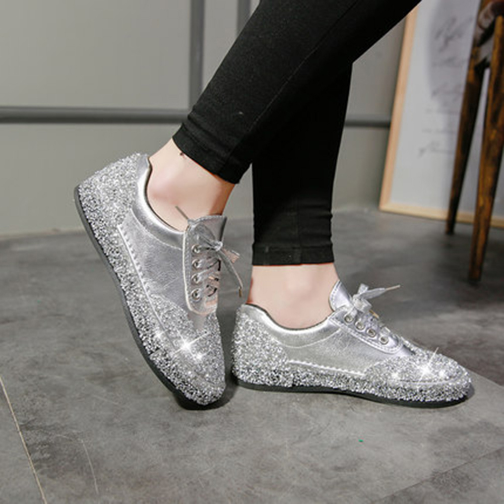 2019 new women shoes fashion sneaker metallic lace up rhinestone sequins casual flat shoes round toe glitter comfortable shoes, Black
2019 new women shoes fashion sneaker metallic lace up rhinestone sequins casual flat shoes round toe glitter comfortable shoes, Black
