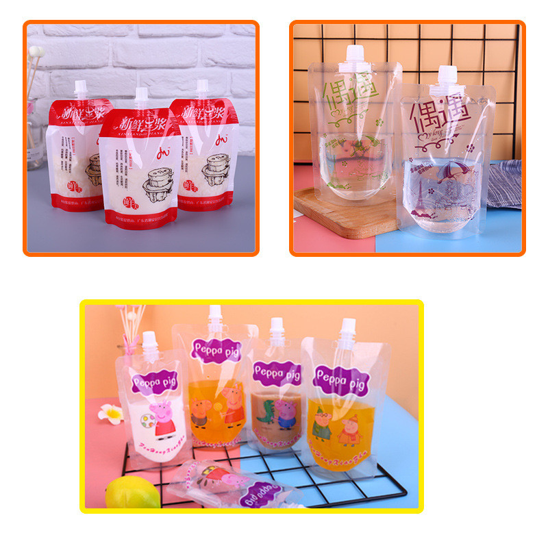 Plastic Clear Drink Pouches No Leakage Drink Reusable Juice Bags Stand up Disposable Drink Pouch Smoothie Bag for Freezing Juice