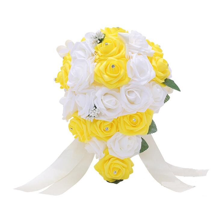 Bridal Wedding Bouquets PE rose Flowers Rose falls bouquet with bling pearls Wedding Bouquet flowers WQ65