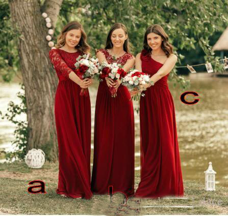 3 Styles A Line Floor Length Chiffon Burgundy Chiffon Lace Bridesmaid Dresses Custom Made Long Beach Wedding Guest Dresses
3 Styles A Line Floor Length Chiffon Burgundy Chiffon Lace Bridesmaid Dresses Custom Made Long Beach Wedding Guest Dresses