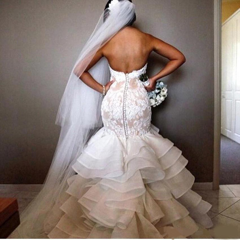 Charming Sweetheat Neck Mermaid Wedding Dresses Lace Button Back Organza Western Arabic Tulle Satin Plus Size Bridal Dresses Wedding Gowns