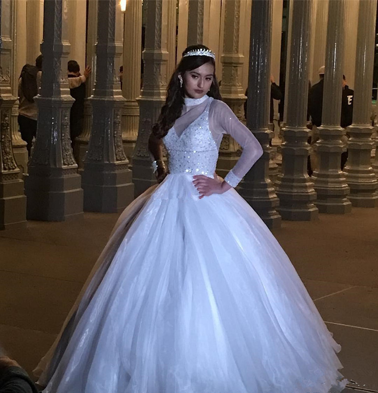 Elegant White Long Sleeve Quinceanera Dresses Beads High Neck Sheer Cheap Plus Size Debutantes Sweet 16 Party Dress Vestidos De 15 Anos, Champagne
Elegant White Long Sleeve Quinceanera Dresses Beads High Neck Sheer Cheap Plus Size Debutantes Sweet 16 Party Dress Vestidos De 15 Anos, Champagne