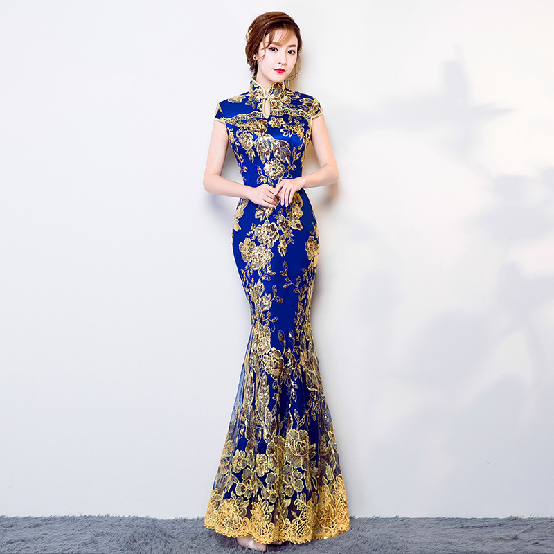 Ethnic Clothing Blue Wedding Party Cheongsam Oriental Evening Dress Chinese Traditional Women's Elegant Qipao Sexy Lace Long Robe Vestido
Ethnic Clothing Blue Wedding Party Cheongsam Oriental Evening Dress Chinese Traditional Women's Elegant Qipao Sexy Lace Long Robe Vestido